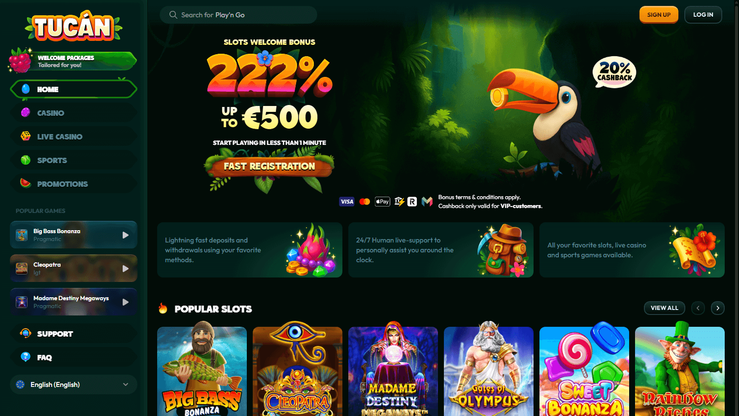 Tucan Casino Skærmbillede til computer